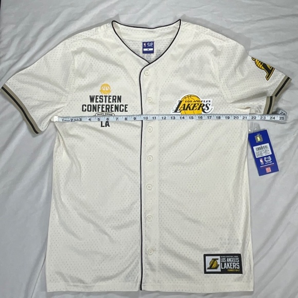 Los Angeles Lakers Off White Button Jersey Shirt Men’s M NWT NBA Ultra Game LA - Picture 4 of 13
